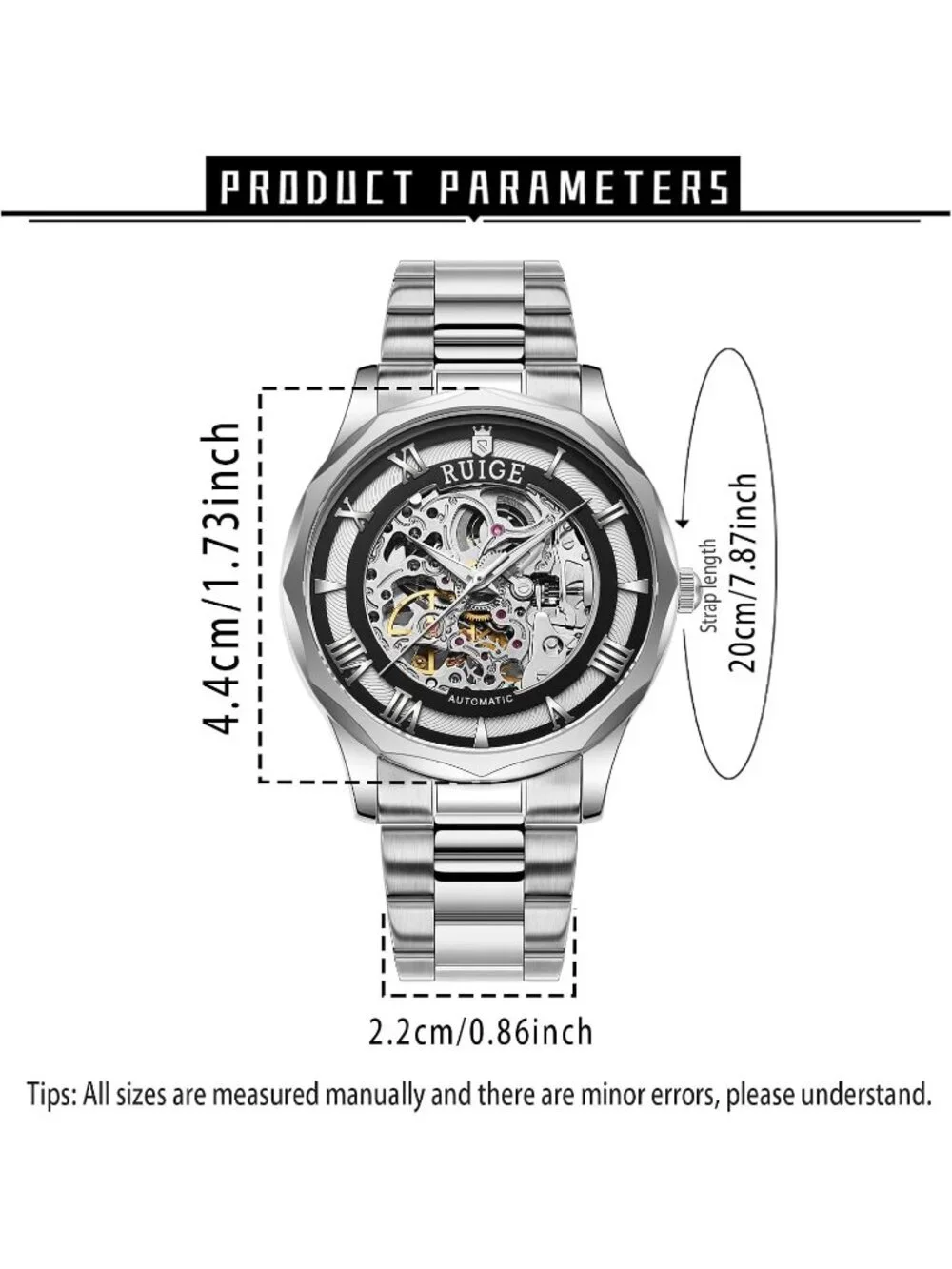 Men's White Fully Automatic Stainless Steel Waterproof Fashion Trend Wrist Watch